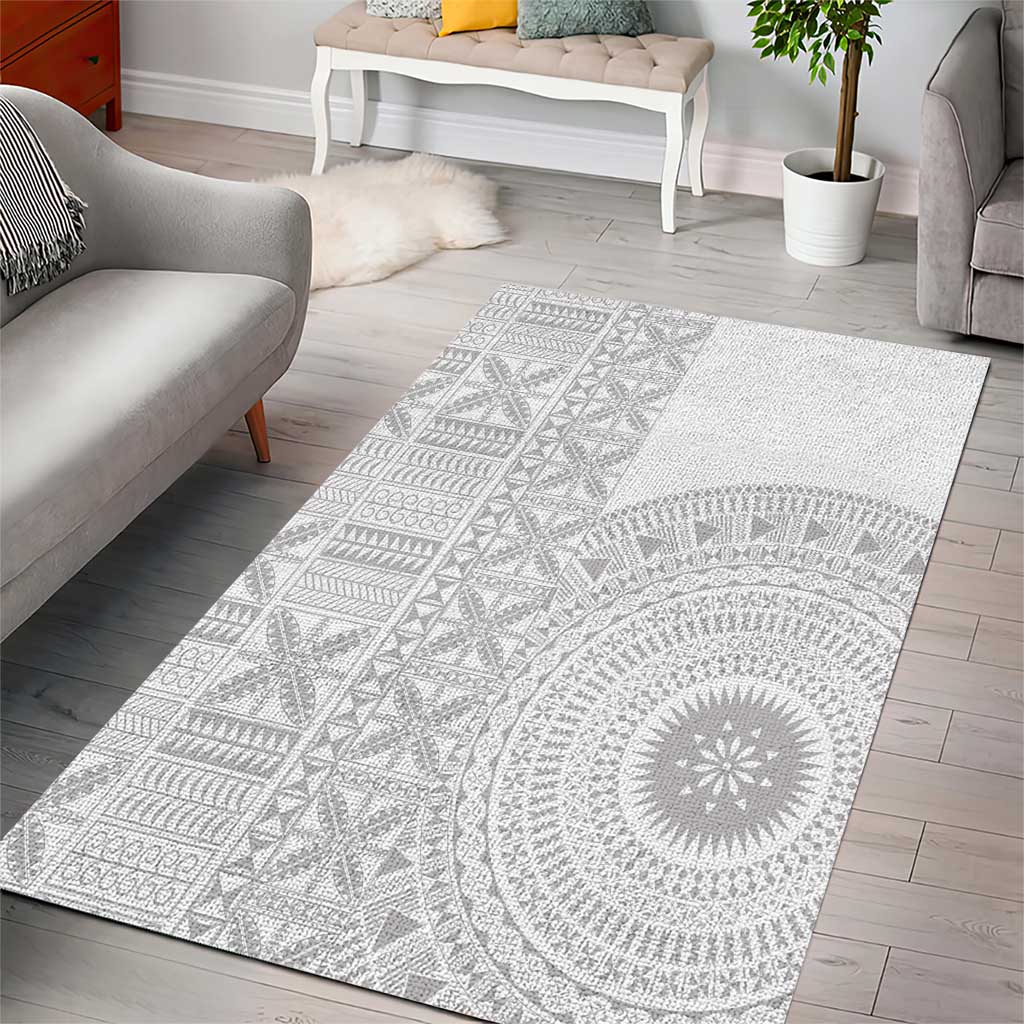 Niue White Sunday Area Rug Half Hiapo Pattern Vibes - Polynesian Pride