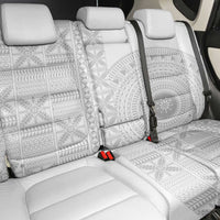 Niue White Sunday Back Car Seat Cover Half Hiapo Pattern Vibes - Polynesian Pride