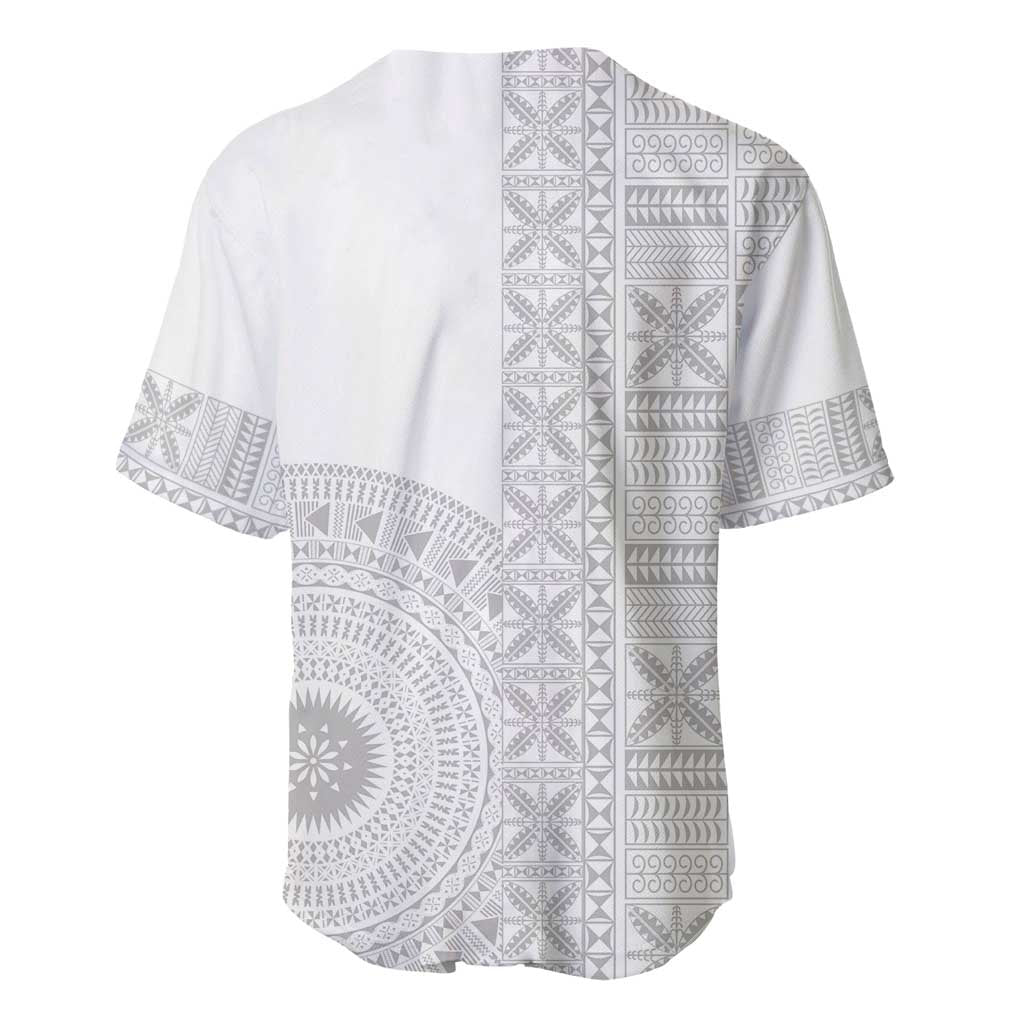 Niue White Sunday Baseball Jersey Half Hiapo Pattern Vibes - Polynesian Pride