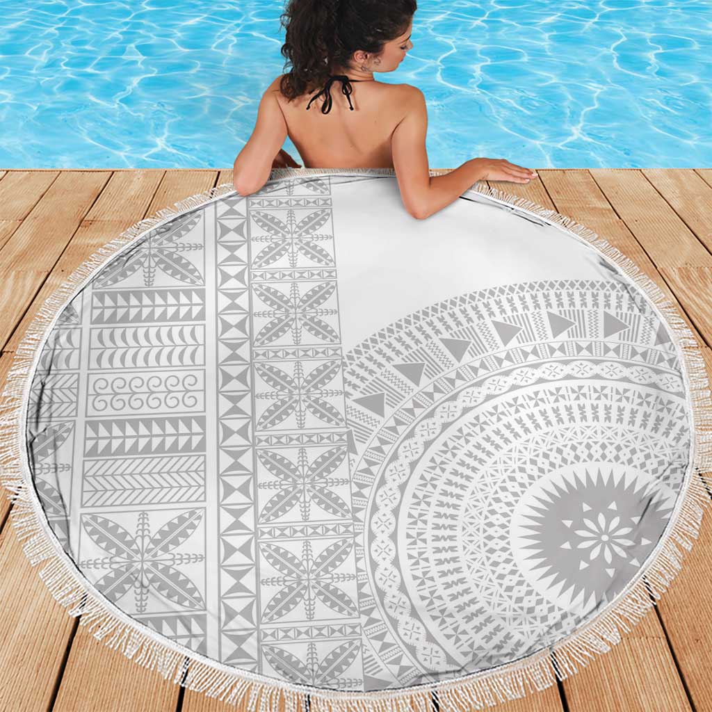 Niue White Sunday Beach Blanket Half Hiapo Pattern Vibes - Polynesian Pride