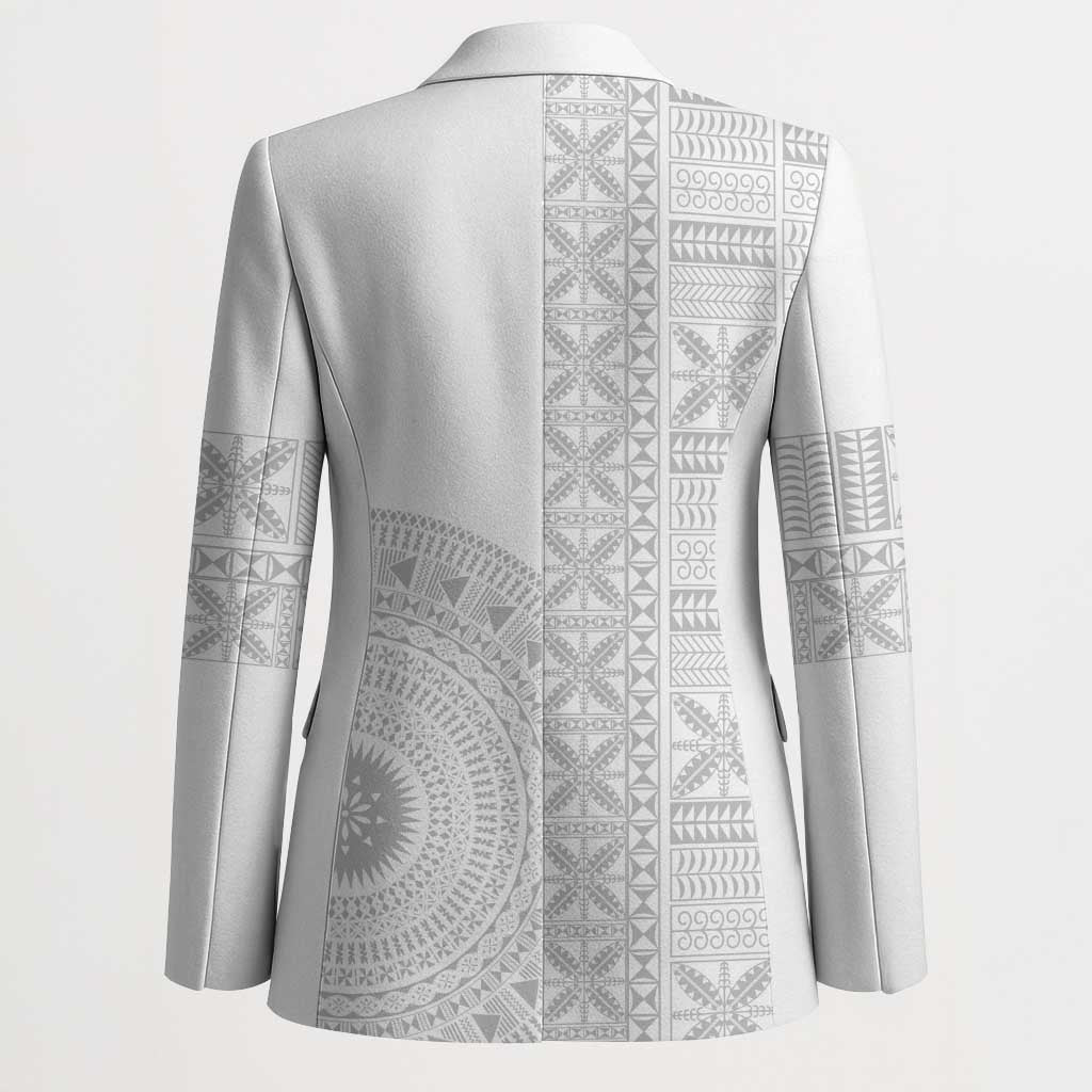 Niue White Sunday Blazer Half Hiapo Pattern Vibes - Polynesian Pride