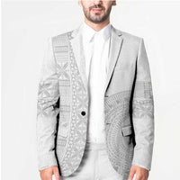 Niue White Sunday Blazer Half Hiapo Pattern Vibes - Polynesian Pride