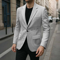 Niue White Sunday Blazer Half Hiapo Pattern Vibes - Polynesian Pride