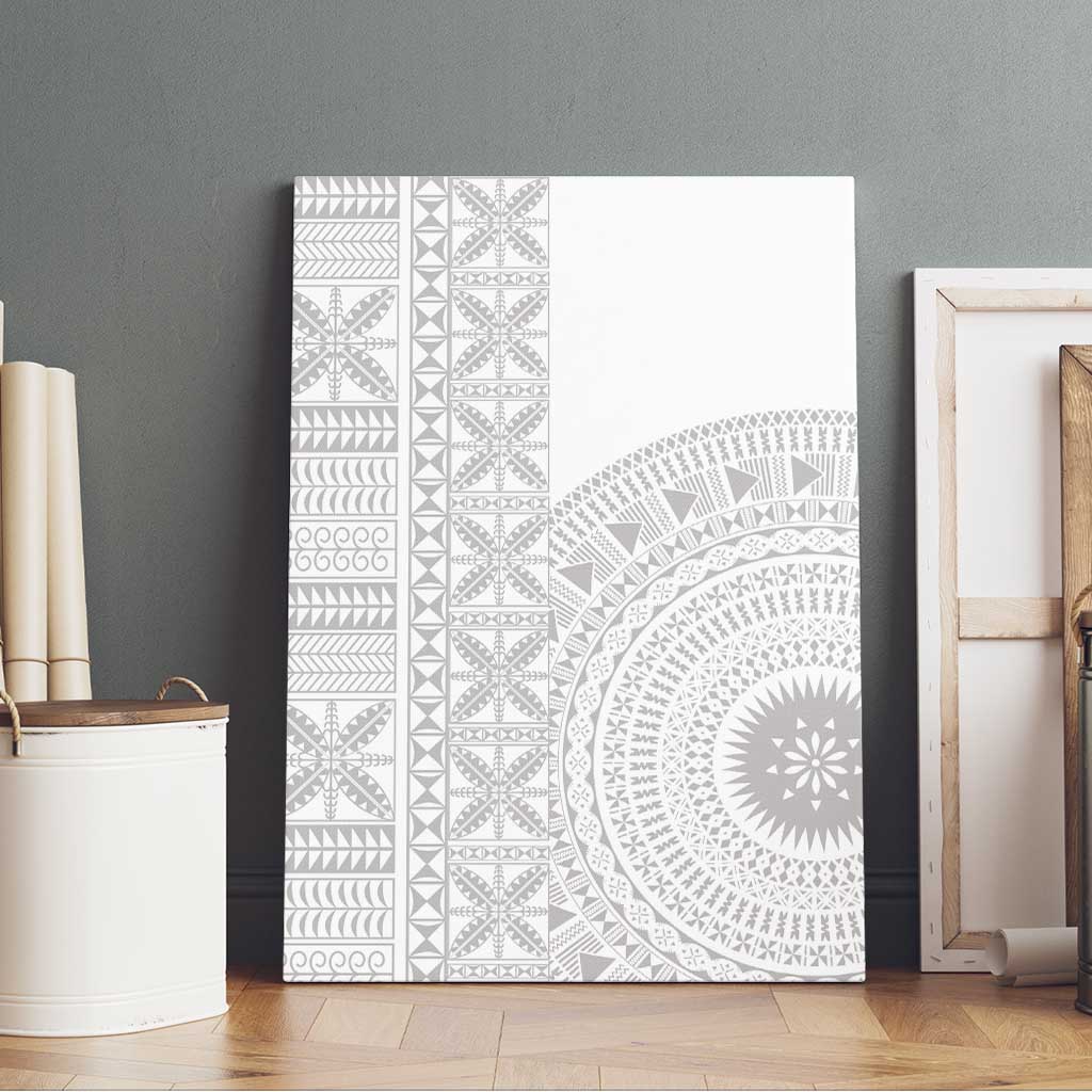 Niue White Sunday Canvas Wall Art Half Hiapo Pattern Vibes - Polynesian Pride