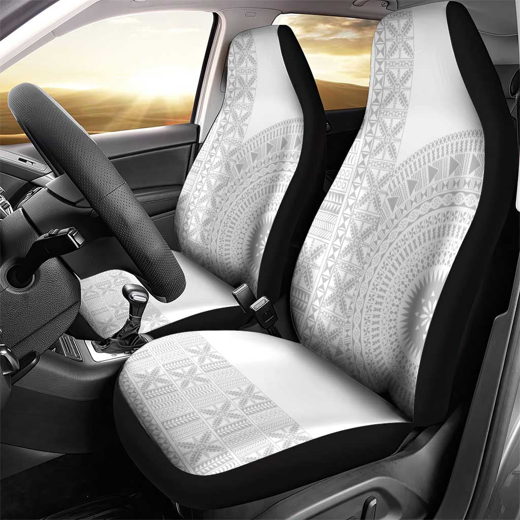 Niue White Sunday Car Seat Cover Half Hiapo Pattern Vibes - Polynesian Pride