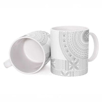 Niue White Sunday Ceramic Mug Half Hiapo Pattern Vibes - Polynesian Pride