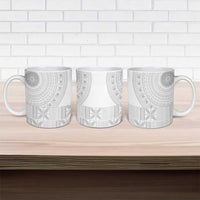 Niue White Sunday Ceramic Mug Half Hiapo Pattern Vibes - Polynesian Pride