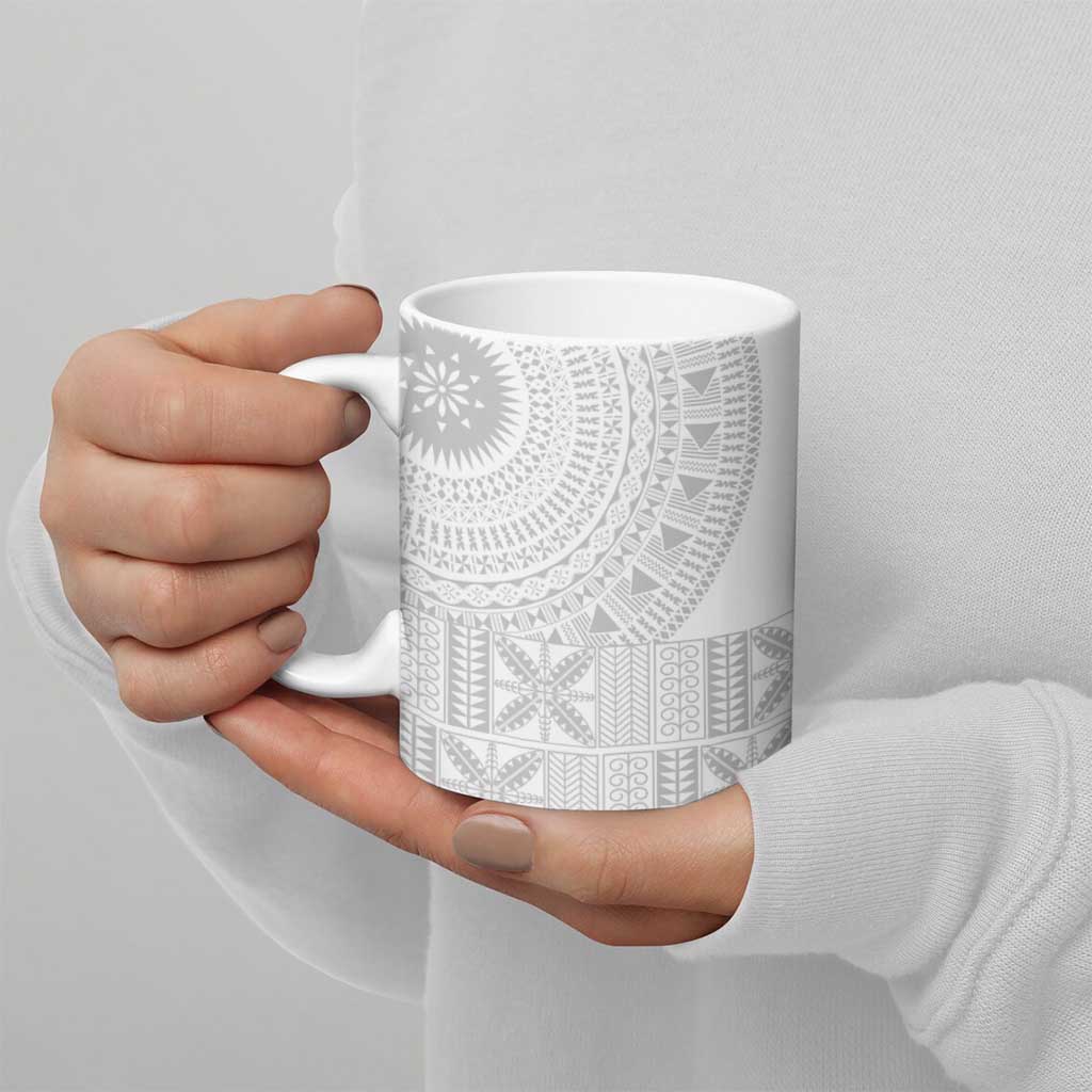 Niue White Sunday Ceramic Mug Half Hiapo Pattern Vibes - Polynesian Pride