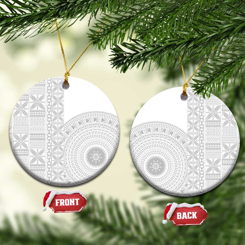 Niue White Sunday Ceramic Ornament Half Hiapo Pattern Vibes - Polynesian Pride