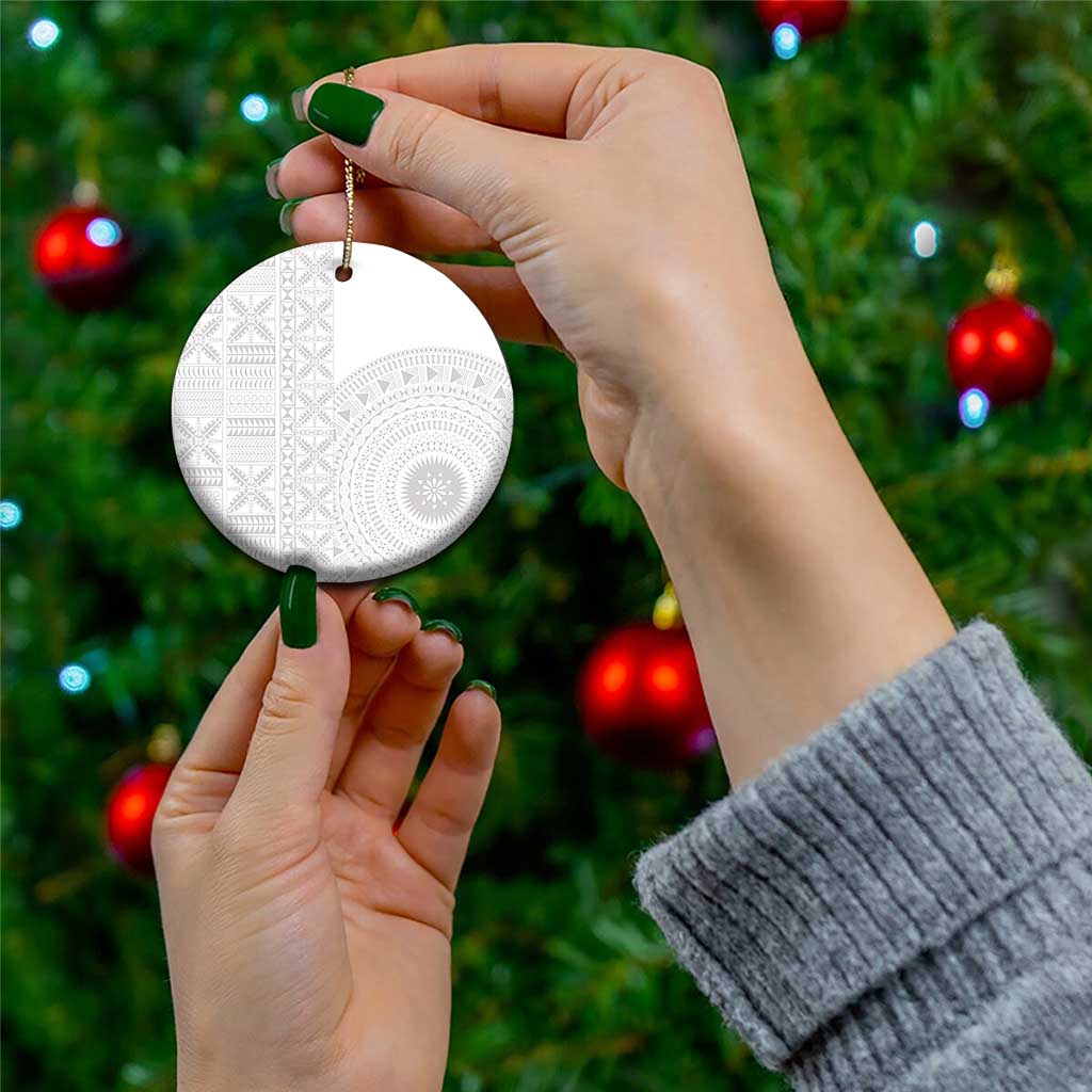 Niue White Sunday Ceramic Ornament Half Hiapo Pattern Vibes - Polynesian Pride