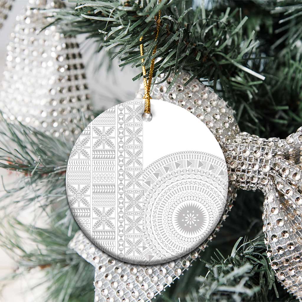 Niue White Sunday Ceramic Ornament Half Hiapo Pattern Vibes - Polynesian Pride