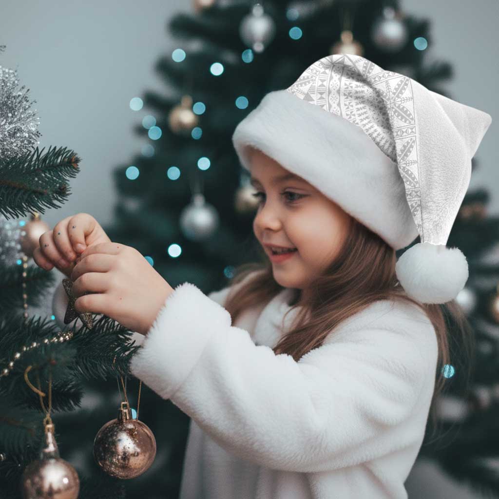 Niue White Sunday Christmas Santa Hat Half Hiapo Pattern Vibes - Polynesian Pride