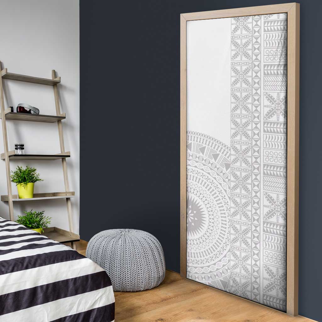 Niue White Sunday Door Cover Half Hiapo Pattern Vibes - Polynesian Pride