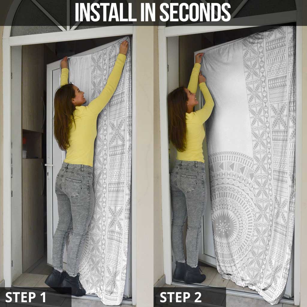 Niue White Sunday Door Cover Half Hiapo Pattern Vibes - Polynesian Pride