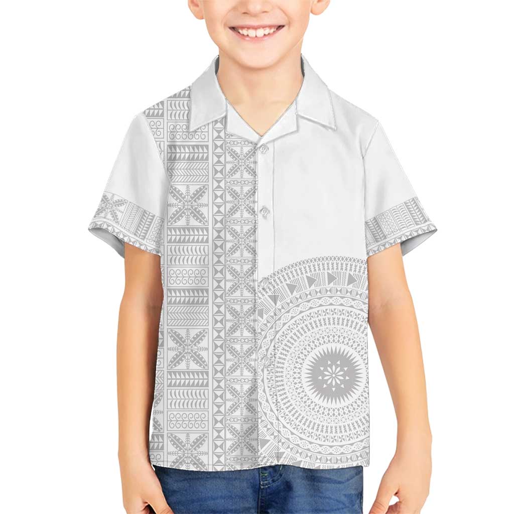 Niue White Sunday Family Matching Tank Maxi Dress and Hawaiian Shirt Half Hiapo Pattern Vibes LT14 Son's Shirt White - Polynesian Pride