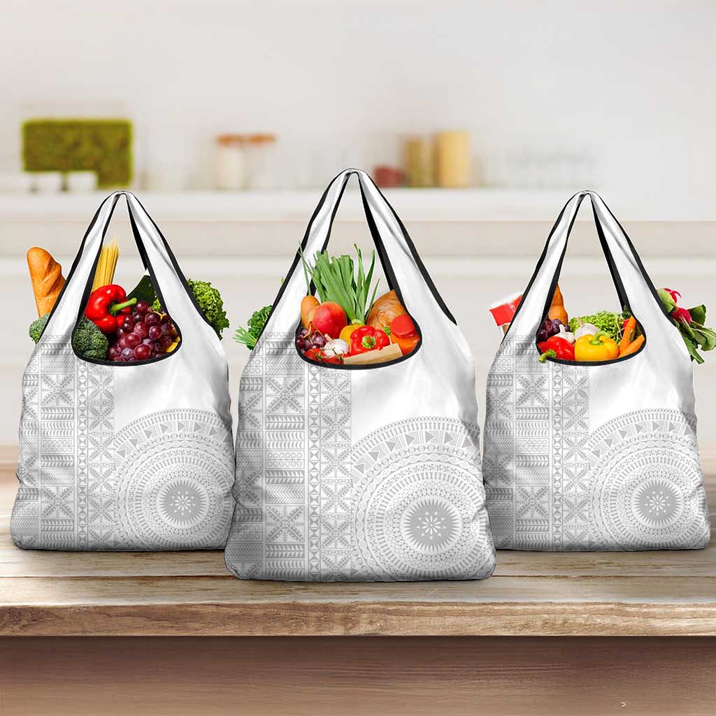 Niue White Sunday Grocery Bag Half Hiapo Pattern Vibes - Polynesian Pride