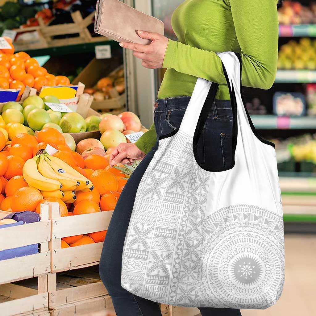 Niue White Sunday Grocery Bag Half Hiapo Pattern Vibes - Polynesian Pride
