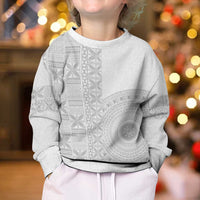 Niue White Sunday Kid Ugly Christmas Sweater Half Hiapo Pattern Vibes - Polynesian Pride