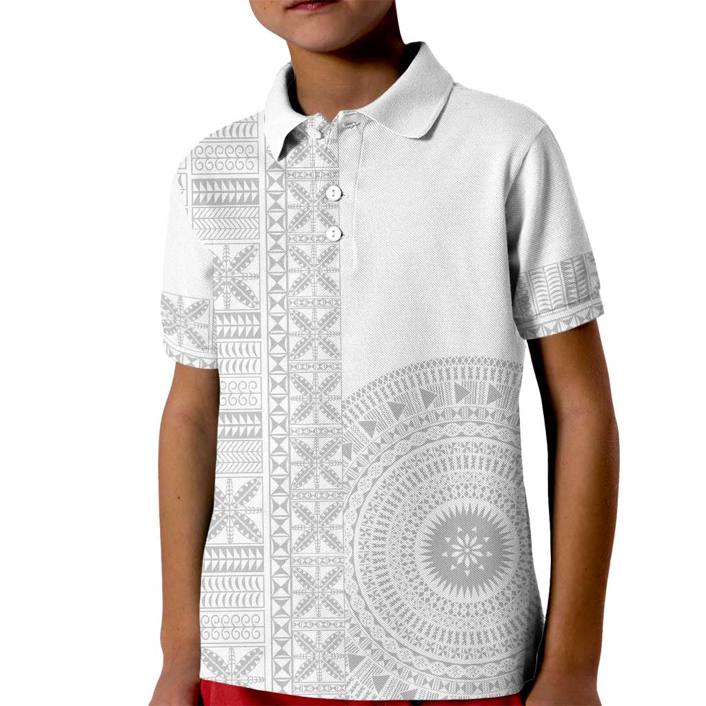 Niue White Sunday Kid Polo Shirt Half Hiapo Pattern Vibes - Polynesian Pride