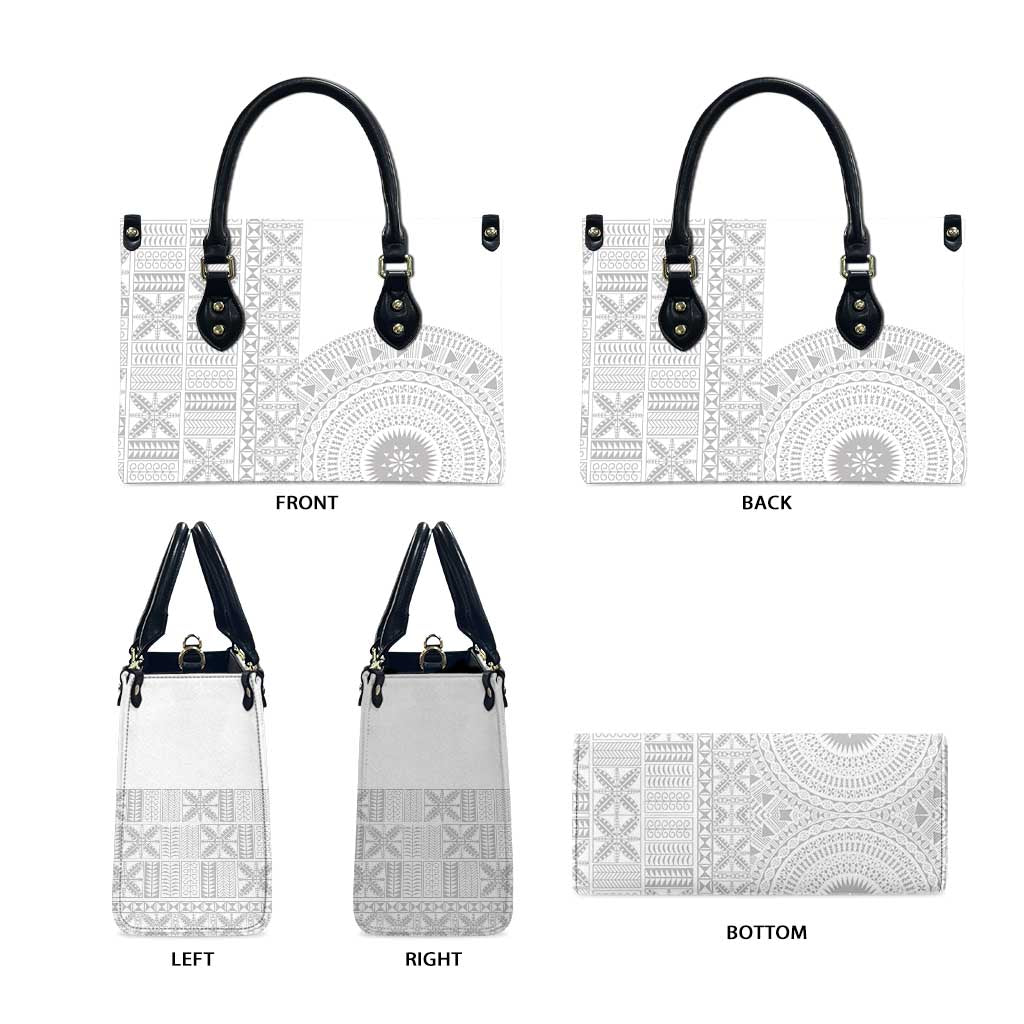 Niue White Sunday Leather Bag Half Hiapo Pattern Vibes - Polynesian Pride