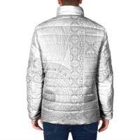 Niue White Sunday Padded Jacket Half Hiapo Pattern Vibes - Polynesian Pride