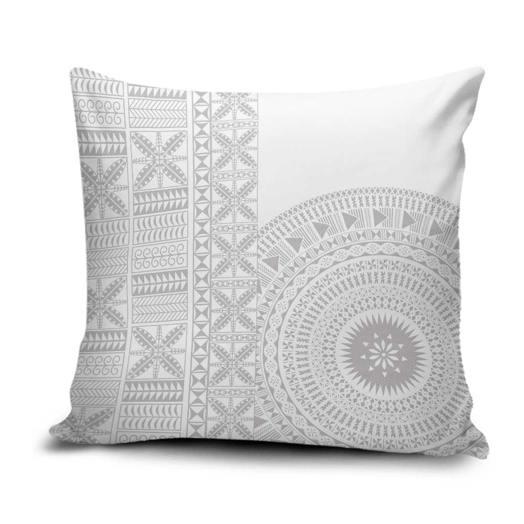 Niue White Sunday Pillow Cover Half Hiapo Pattern Vibes - Polynesian Pride