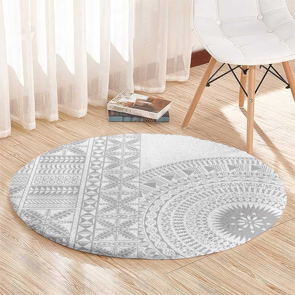 Niue White Sunday Round Carpet Half Hiapo Pattern Vibes - Polynesian Pride