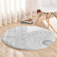 Niue White Sunday Round Carpet Half Hiapo Pattern Vibes - Polynesian Pride