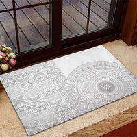 Niue White Sunday Rubber Doormat Half Hiapo Pattern Vibes - Polynesian Pride