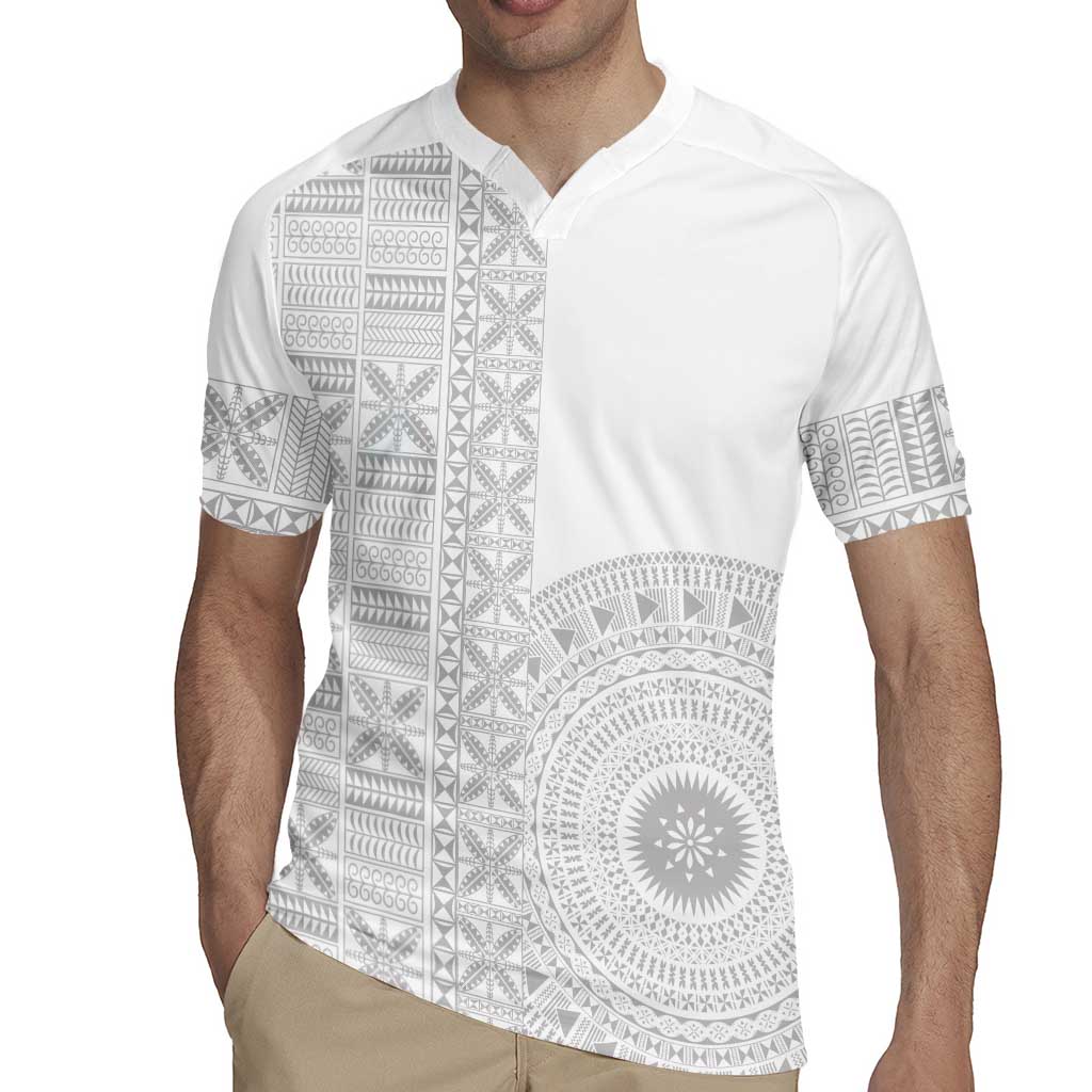 Niue White Sunday Rugby Jersey Half Hiapo Pattern Vibes - Polynesian Pride