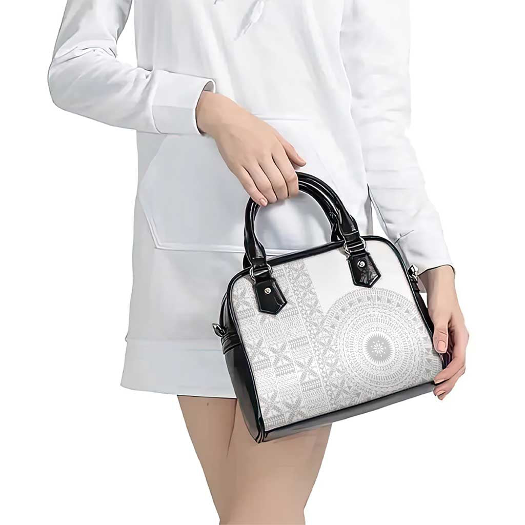 Niue White Sunday Shoulder Handbag Half Hiapo Pattern Vibes - Polynesian Pride