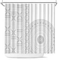 Niue White Sunday Shower Curtain Half Hiapo Pattern Vibes - Polynesian Pride