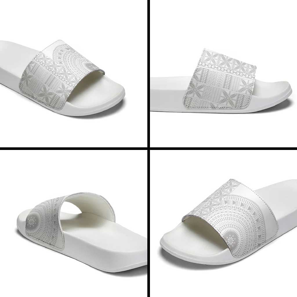 Niue White Sunday Slide Sandals Half Hiapo Pattern Vibes - Polynesian Pride