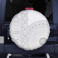 Niue White Sunday Spare Tire Cover Half Hiapo Pattern Vibes - Polynesian Pride