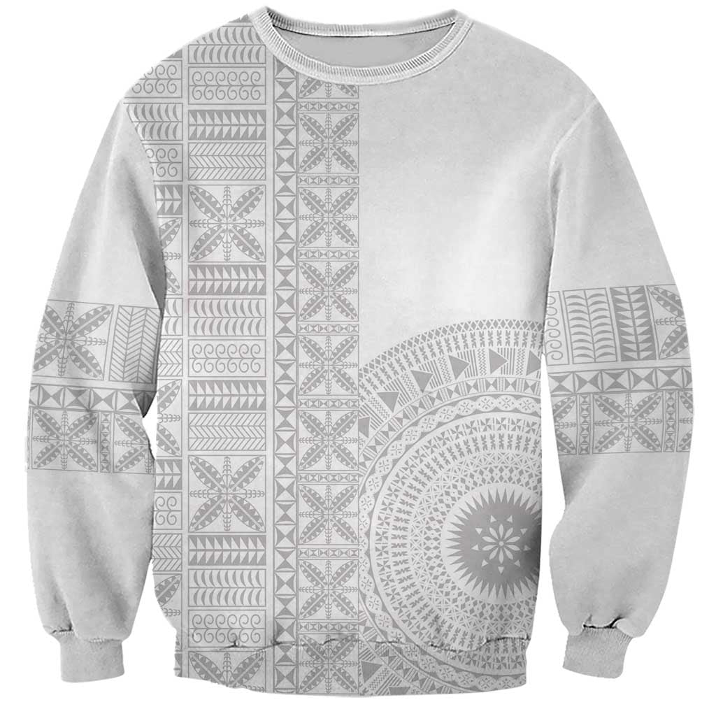 Niue White Sunday Sweatshirt Half Hiapo Pattern Vibes - Polynesian Pride