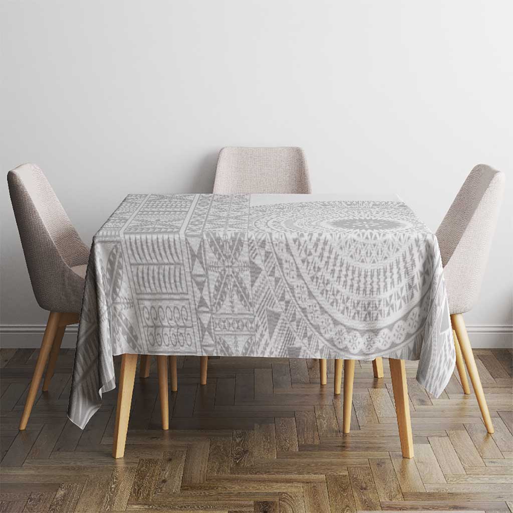 Niue White Sunday Tablecloth Half Hiapo Pattern Vibes - Polynesian Pride