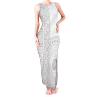 Niue White Sunday Tank Maxi Dress Half Hiapo Pattern Vibes LT14 Women White - Polynesian Pride