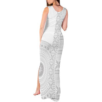 Niue White Sunday Tank Maxi Dress Half Hiapo Pattern Vibes LT14 - Polynesian Pride