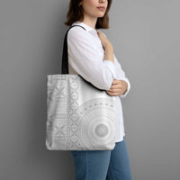 Niue White Sunday Tote Bag Half Hiapo Pattern Vibes - Polynesian Pride