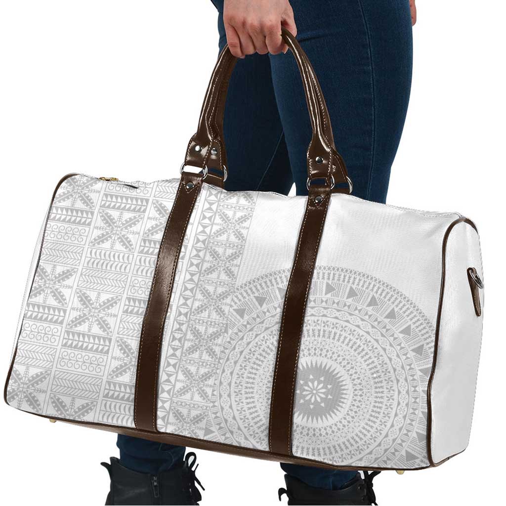 Niue White Sunday Travel Bag Half Hiapo Pattern Vibes - Polynesian Pride