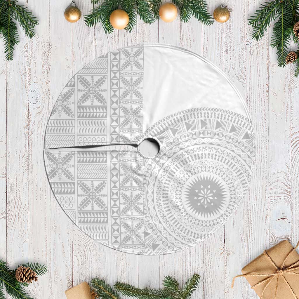 Niue White Sunday Tree Skirt Half Hiapo Pattern Vibes - Polynesian Pride