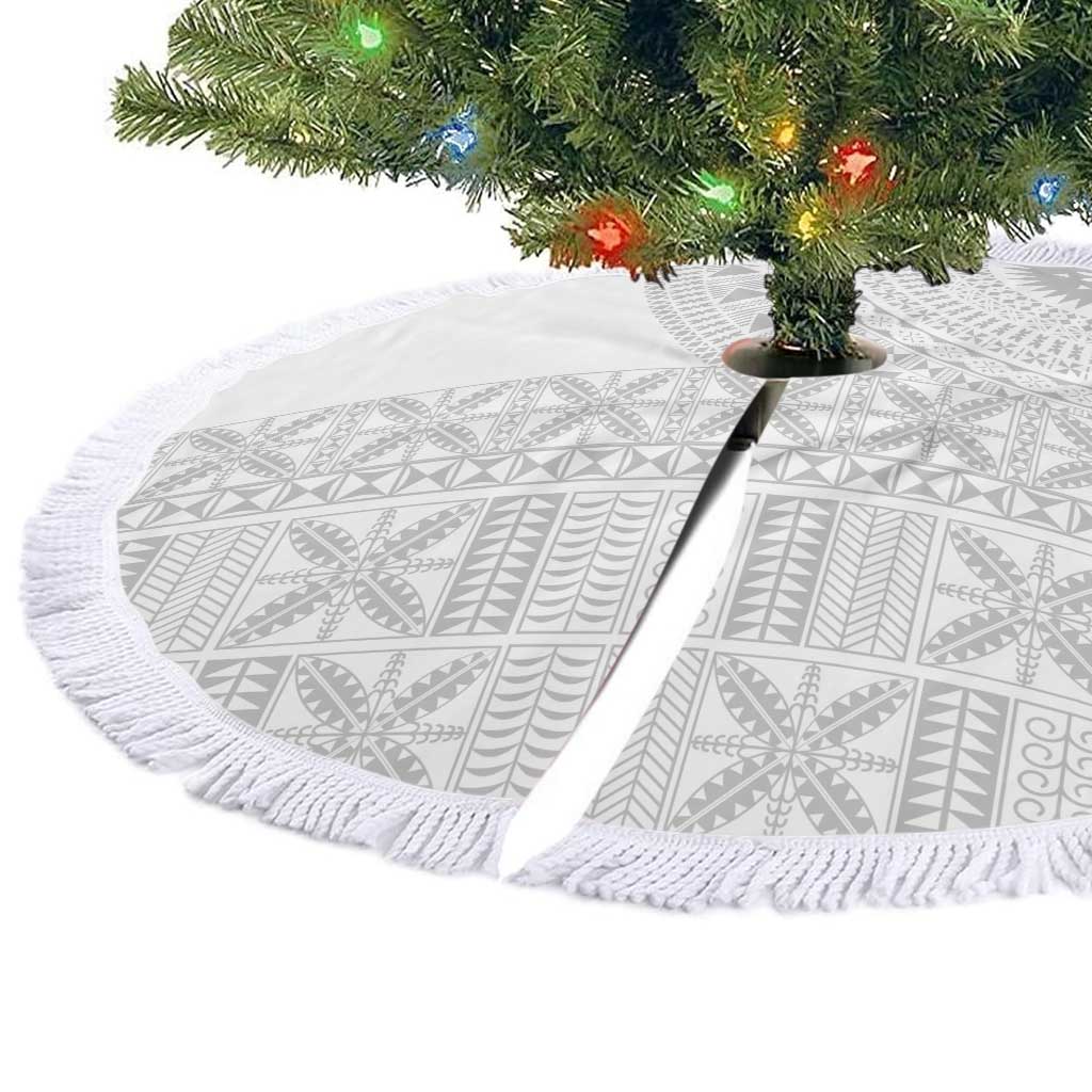 Niue White Sunday Tree Skirt Half Hiapo Pattern Vibes - Polynesian Pride