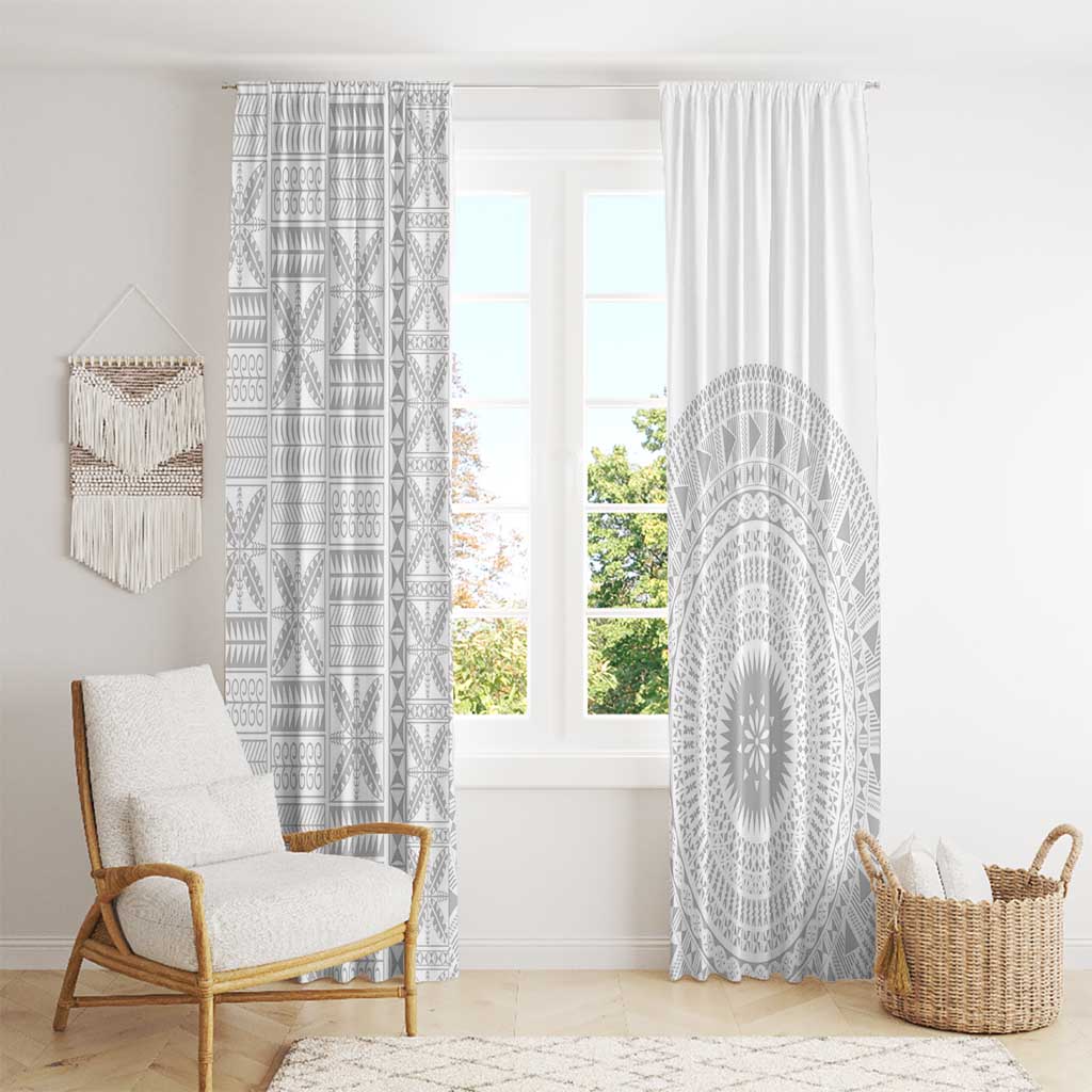 Niue White Sunday Window Curtain Half Hiapo Pattern Vibes - Polynesian Pride