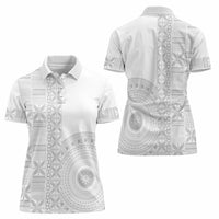 Niue White Sunday Women Polo Shirt Half Hiapo Pattern Vibes - Polynesian Pride