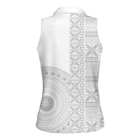 Niue White Sunday Women Sleeveless Polo Shirt Half Hiapo Pattern Vibes - Polynesian Pride