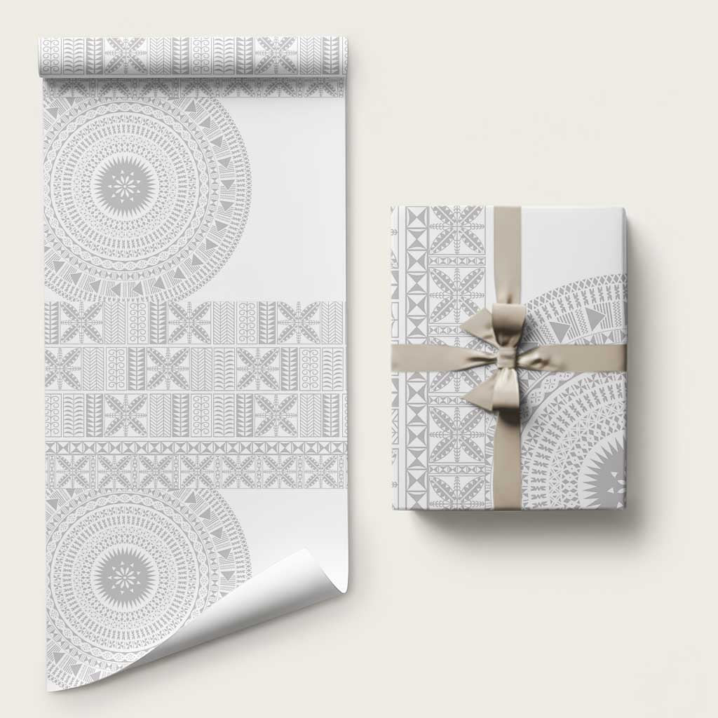 Niue White Sunday Wrapping Paper Half Hiapo Pattern Vibes - Polynesian Pride