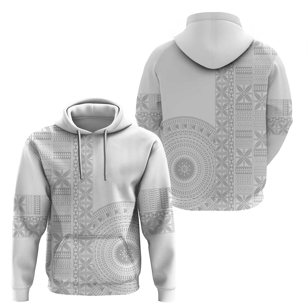 Niue White Sunday Zip Hoodie Half Hiapo Pattern Vibes - Polynesian Pride