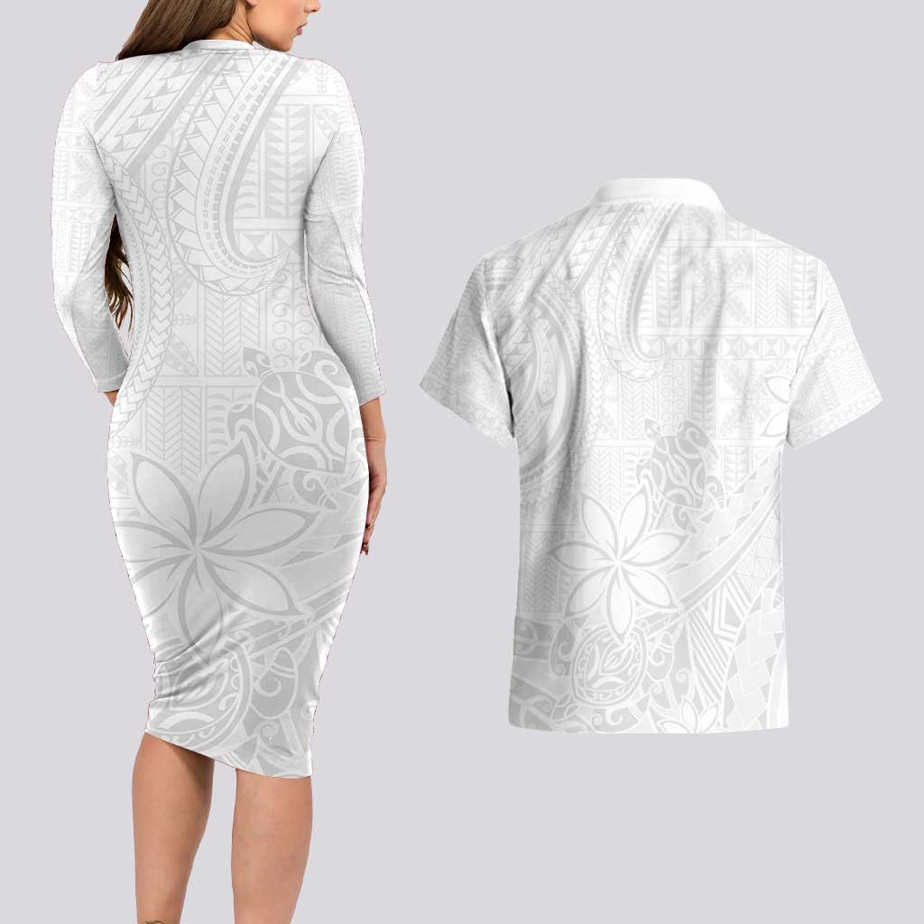 Tapu Fanau Ia Niue Couples Matching Long Sleeve Bodycon Dress and Hawaiian Shirt Happy White Sunday Unique Hiapo - Polynesian Pride