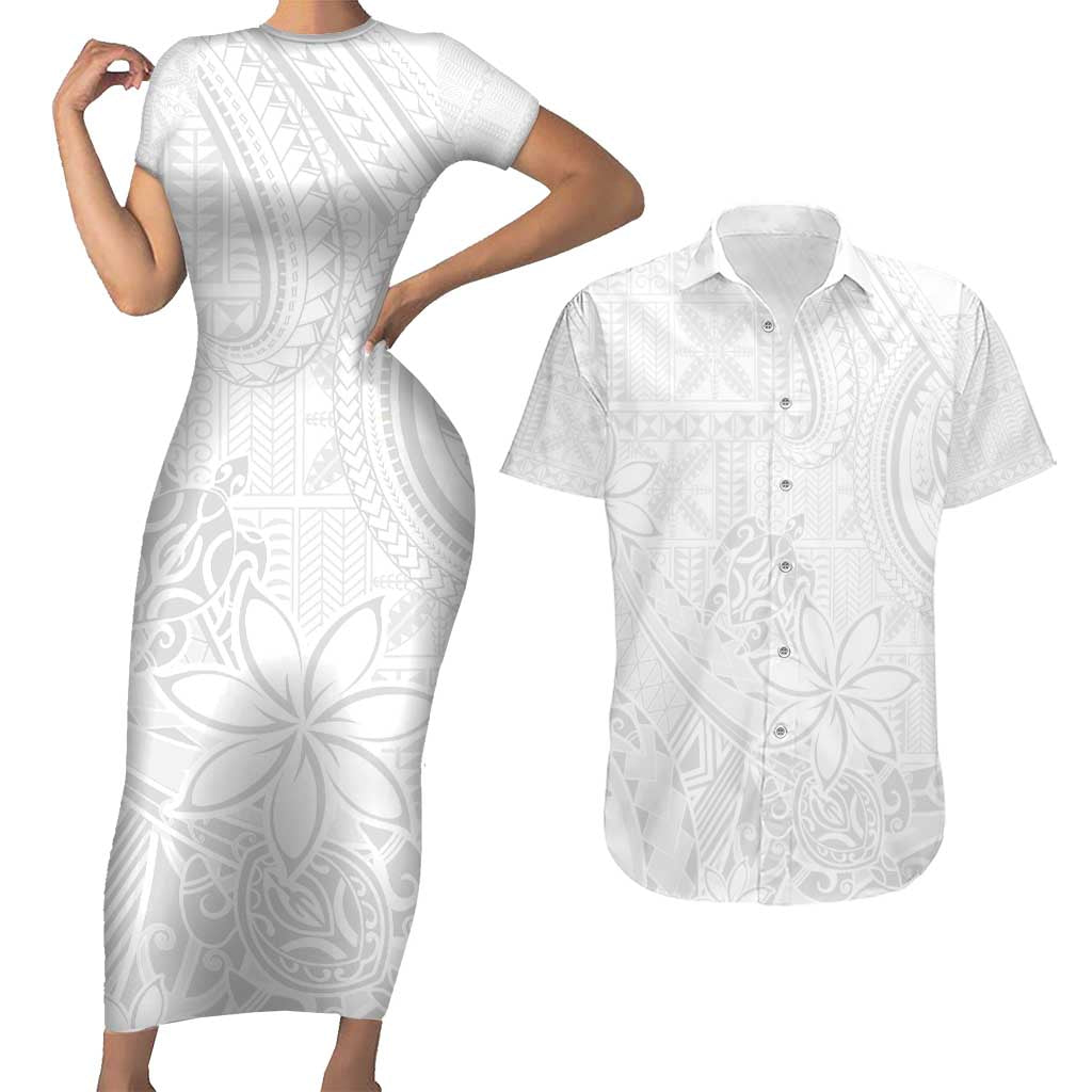 Tapu Fanau Ia Niue Couples Matching Short Sleeve Bodycon Dress and Hawaiian Shirt Happy White Sunday Unique Hiapo - Polynesian Pride
