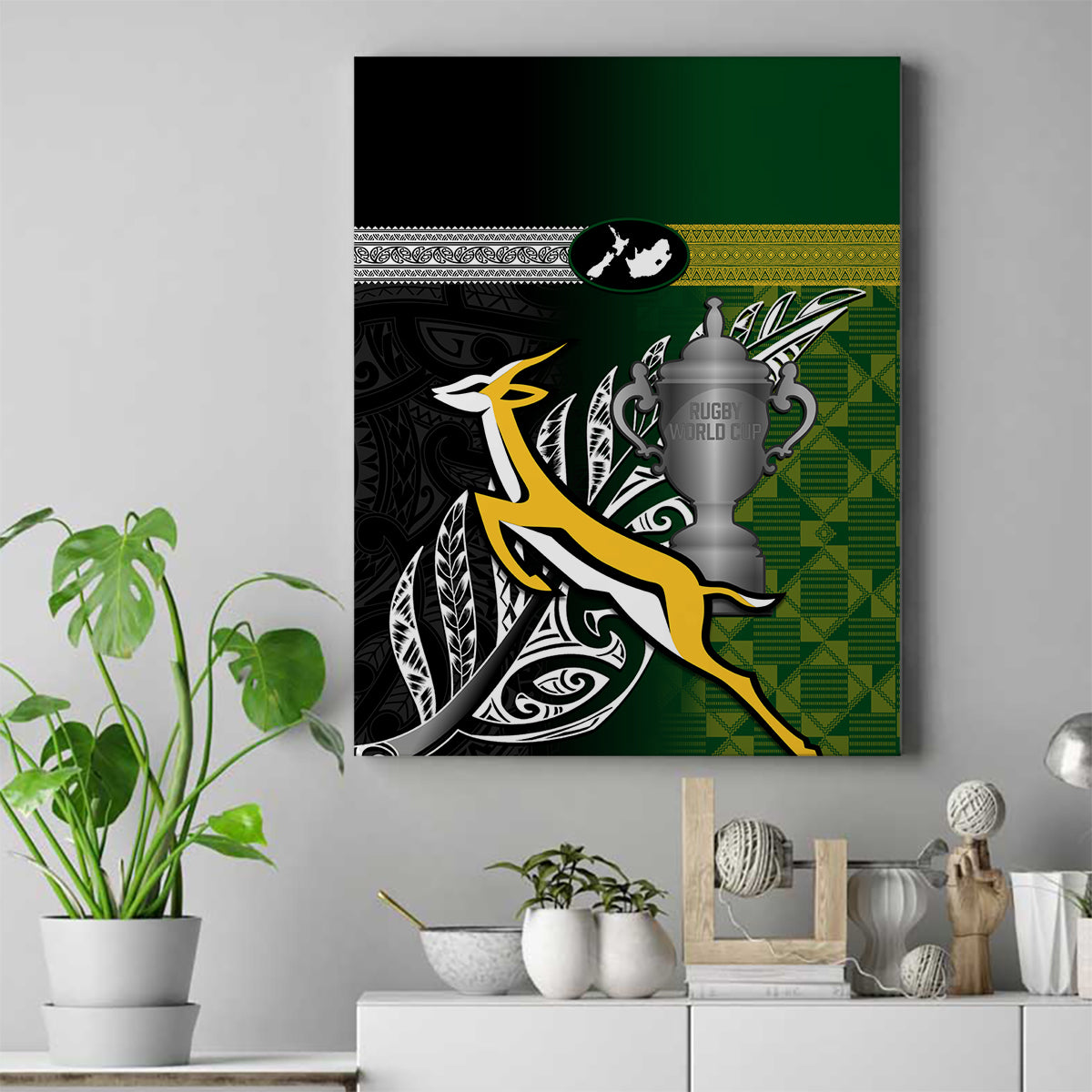 New Zealand and South Africa Rugby Canvas Wall Art 2023 World Cup Final All Black Springboks Together LT14 Black - Polynesian Pride